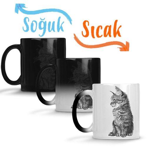 Cat Kedi Sihirli Kupa Bardak Porselen