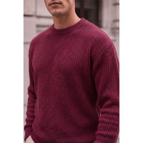 Pilar Anti-Peeling Tüylenmez Oversize Selanik Örgülü Bisiklet Yaka Erkek Triko Kazak - Bordo