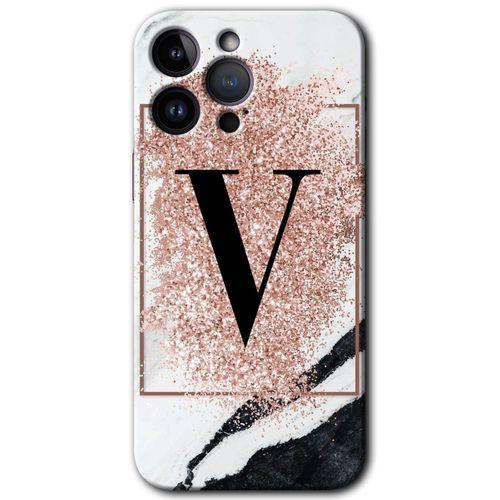 Potkal Hediye Fabrikası iPhone 14 Pro Kılıf HD Desen Baskılı Arka Kapak - Pembe Mermer Desenli T Harfi