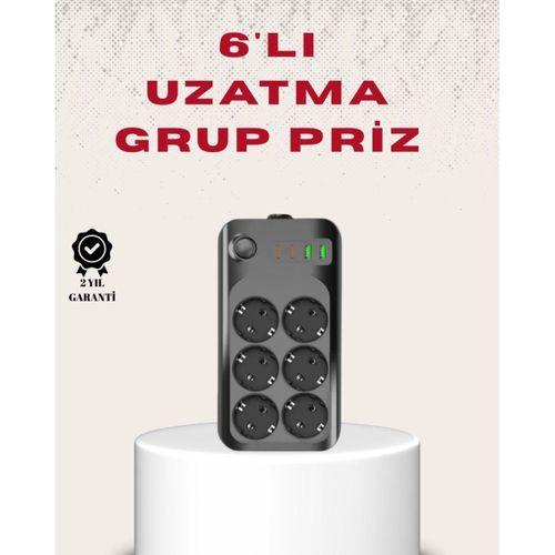 6’lı Grup Priz Termal Korumalı Usb Type-c Çoklu Priz 2 Metre Kablo