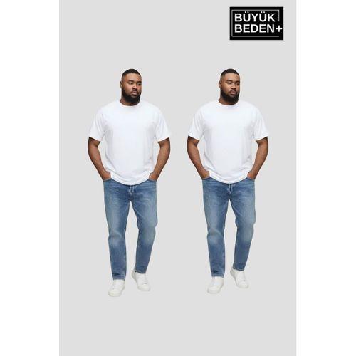 Büyük Beden Erkek Regular Kalıp Basic Bisiklet Yaka 2 li Tişört Seti 3XL-6XL SPR26BTS510+2