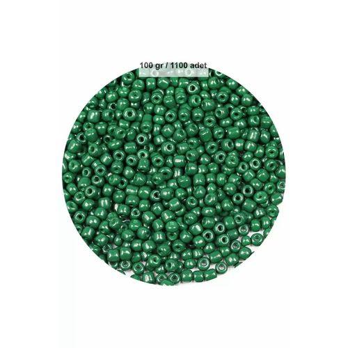 Koyu Yeşil Renk 4 mm Yaklaşık 1100 adet / 100 gram Cam Boncuk Oya Yazma Bileklik ve Kolye