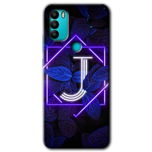 MRCİLETİSİM General Mobile GM 21 Plus Kılıf HD Desen Baskı Arka Kapak+Temperli Cam-Dark Neon Yaprak J Harfi