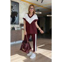 Kadın Kısa Kollu V Yakalı çift Renkli Viskon Iki Iplik Ikili Bluz Ve Pantolon Takım