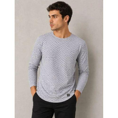 ErkekLikralı Dokulu Uzun Kollu Tişört Oval Kesim - Gri