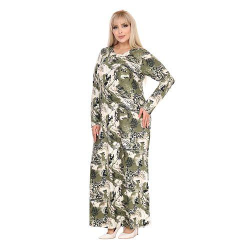 Melsay Butik Yumoş Kumaş Yeşil Batik Desen Uzun Kollu Kadın Tesettür Elbise
