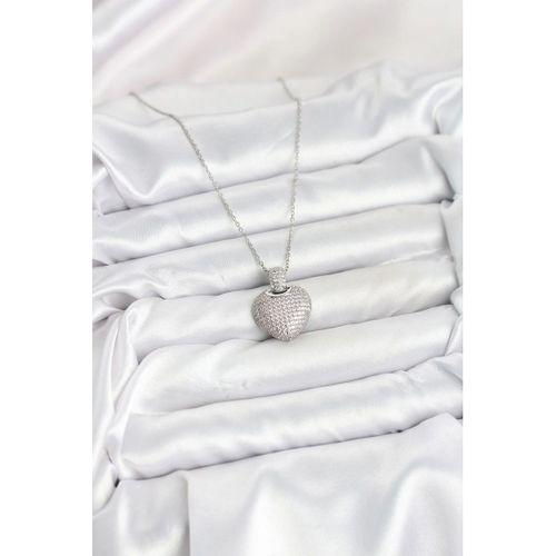 316L Çelik Zincir Gümüş Renk Zirkon Taşlı Kalpli Kadın Kolye