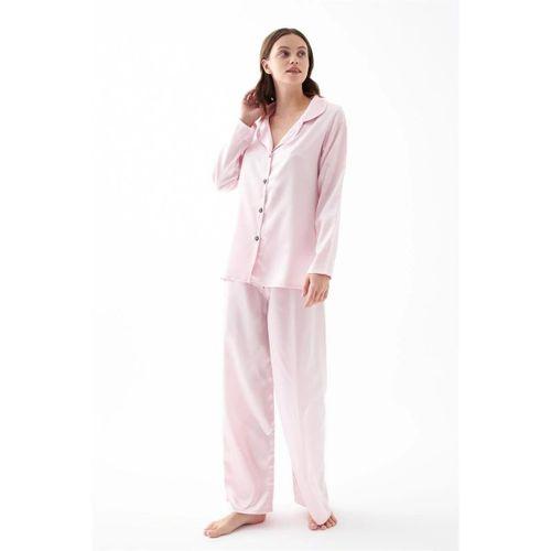 Kadın Pembe Oversize Saten Pijama Takımı – Rahat Kesim Şık Ev Giyim Seti