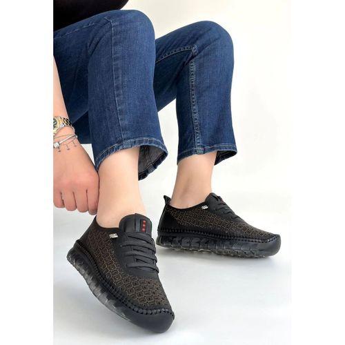 Otja Siyah Deri Lazerli Bağcıklı Spor Ayakkabı