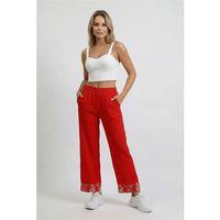 Nirvana Beli Lastikli Müslin Yandan Çift Cepli Nakışlı Pantolon Kırmızı Krmz