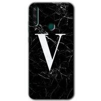 Huawei Y6P Kılıf HD Desen Baskılı Arka Kapak - Siyah Mermer Desenli V Harfi