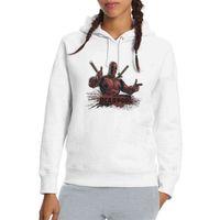 Deadpool Baskılı Beyaz Kadın Kapşonlu Sweatshirt