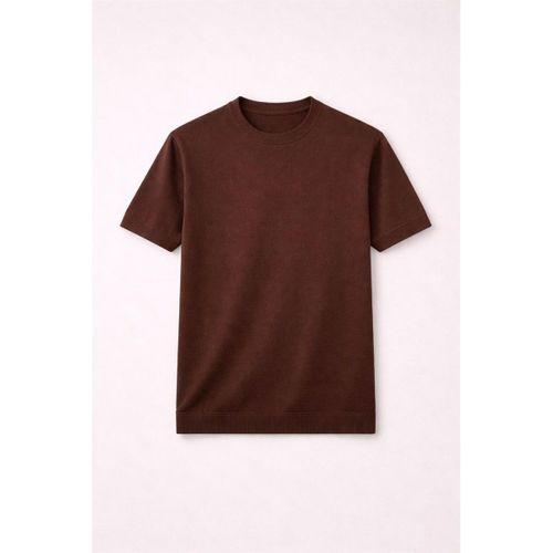 Kwon Bisiklet Yaka Basic Kısa Kollu İnce Triko Erkek T-Shirt - Kahve