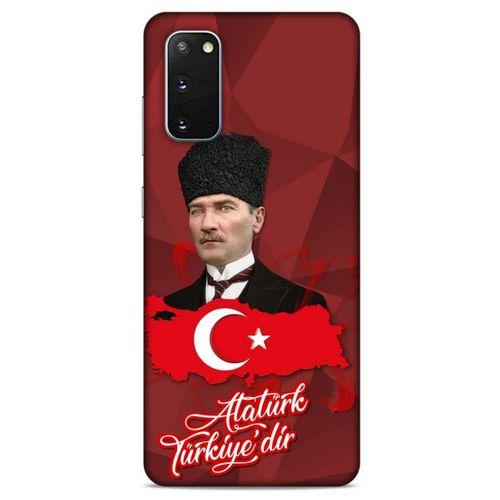 Samsung Galaxy S20 Kılıf Atatürk (43) Thin Fit Kılıf Kırmızı Mozaik