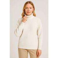 Balıkcı Yaka Bağazlı Triko Kazak Pamuklu Kalın Fitilli Dokuma - Beyaz