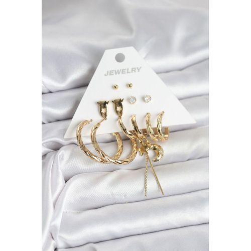 Gold Renk Pirinç 6'lı Kadın Küpe Seti