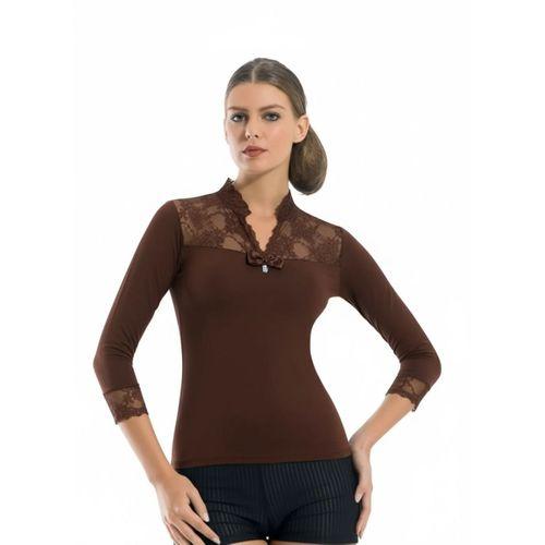 Geniş Dantelli Patlı Uzun Kollu Elestan Bluz  2176