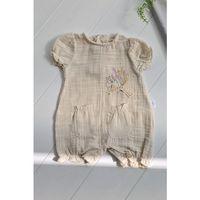 Müslin Kumaş Çiçek Nakışlı Pamuklu Kız Bebek Tulum