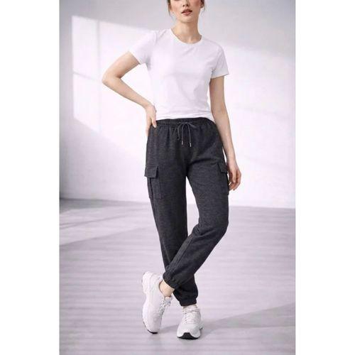 Jogger Eşofman Altı Rahat Kalıp, Kargo Cepli, Lastikli Paça, Günlük Spor Pantolon - Füme