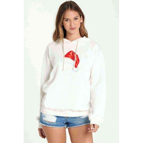 Watercolor Christmas Hat Baskılı Kadın Kapüşonlu Beyaz Sweatshirt