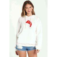 Watercolor Christmas Hat Baskılı Kadın Kapüşonlu Beyaz Sweatshirt