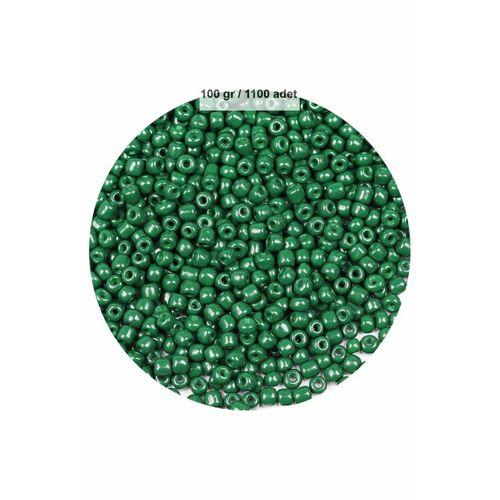 Koyu Yeşil Renk 4 mm Yaklaşık 1100 adet / 100 gram Cam Boncuk Oya Yazma Bileklik ve Kolye