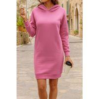 Kadın Uzun Kollu Kapşonlu Kısa Iki Iplik Elbise