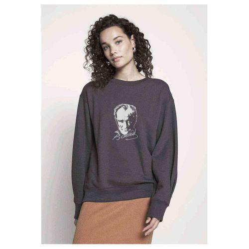 Atatürk 23 Nisan Baskılı Füme Antrasit Kadın Sweatshirt