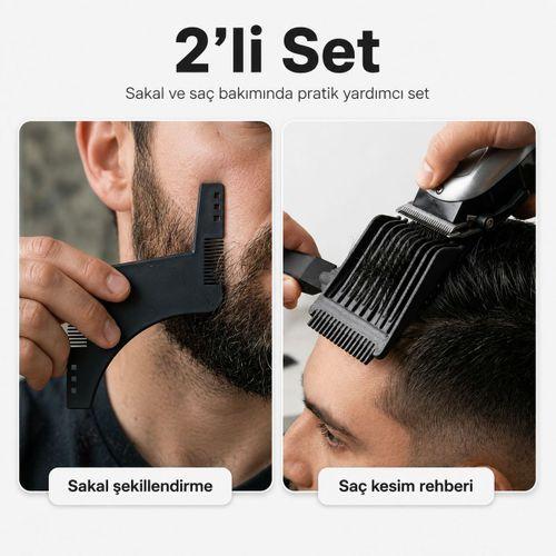2 Parça Siyah Sakal Şekillendirme Z Model Ve Saç Kesim Rehberi Bakım Seti
