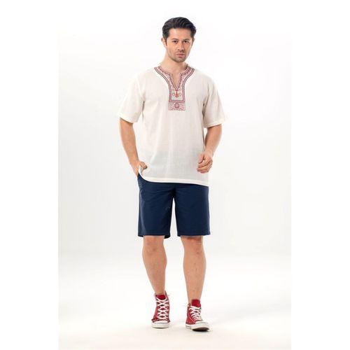 Kısa Kol Şile Bezi Bisiklet Yaka Etnik Erkek Yazlık T-shirt Krem Krm