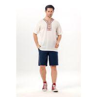 Kısa Kol Şile Bezi Bisiklet Yaka Etnik Erkek Yazlık T-shirt Krem Krm