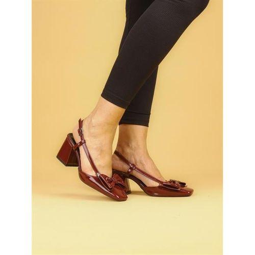 LUNARA Kadın Bordo Rugan Topuklu Slingback Ayakkabı Fiyonklu