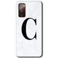 Galaxy S20 FE Kılıf HD Desen Baskılı Arka Kapak - Beyaz Mermer Desenli C Harfi + Kırılmaz Cam