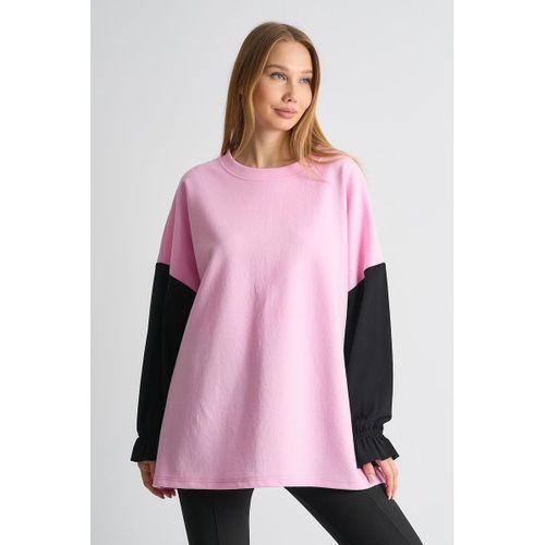 ALEXANDERGARDI Fırfırlı Kol Detaylı Garnili Renk Bloklu Kadın Sweatshirt