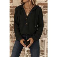 Kadın Uzun Kollu Kapşonlu önü Düğmeli Ve Bağcıklı Waffle Bluz