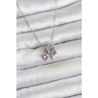 316L Çelik Gümüş Pembe Zirkon Taşlı Charmlı Kadın Kolye