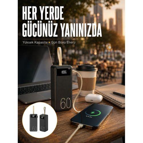 Powerbank 60 000 Mah Taşınabilir Şarj Hızlı El Fenerli Dijital Göstergeli Yeni Nesil