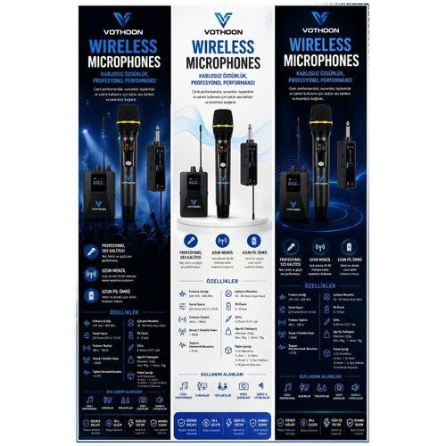 Wireless Mikrofon Sistemi Uhf Kablosuz El Mikrofonu Profesyonel Ses Performansı 50 Mt Menzil