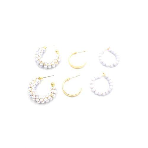 Boncuklu Küpe Seti - Beyaz