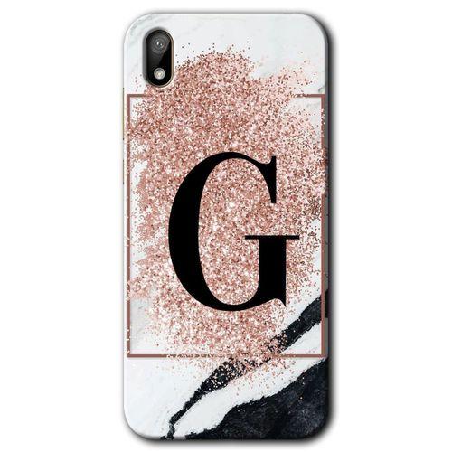 Potkal Hediye Fabrikası Huawei Y5 2019 Kılıf HD Desen Baskılı Arka Kapak - Pembe Mermer Desenli G Harfi