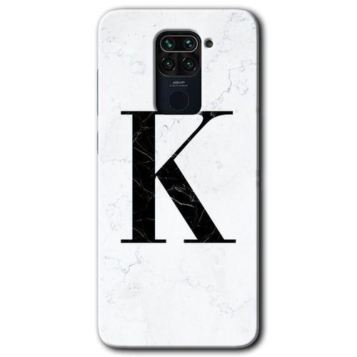 MRCİLETİSİM Xiaomi Redmi Note 9 Kılıf Baskılı Kapak - Beyaz Mermer Desenli K Harfi + 5D Tam Kaplayan Cam