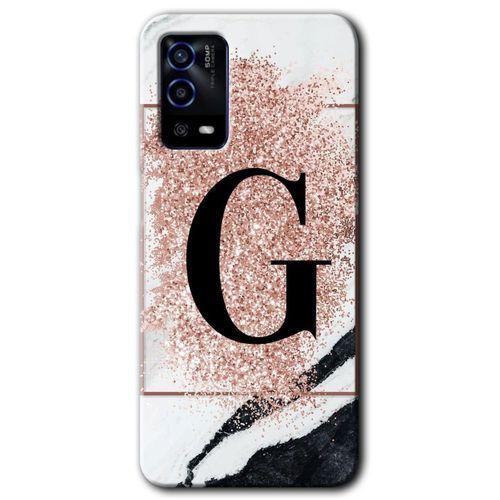 Oppo A55 Kılıf HD Desen Baskılı Arka Kapak - Pembe Mermer Desenli G Harfi + Kırılmaz Cam
