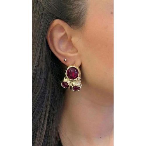 Taşlı Küpe - Kırmızı