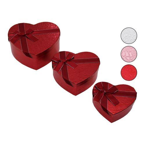 3PCS   KALP  PARLAK RENKLİ - KABARTMA DESEN KARTON HEDİYE KUTUSU KURDELALI  15-18-21CM