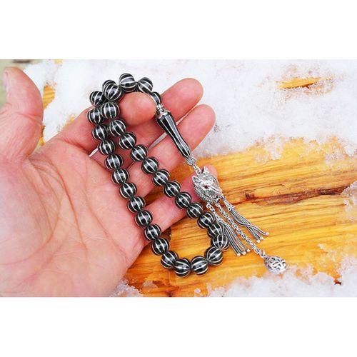 Oltu Taşı Basık  Model On İkili Karpuz Dilimi İşlemeli Tespih