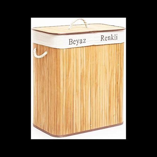 Bambu Ahşap 2 Bölmeli Çamaşır Sepeti 52x32x62 cm