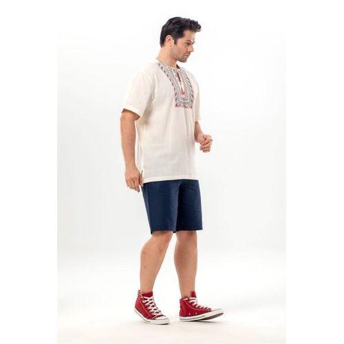 Kısa Kol Şile Bezi Bisiklet Yaka Bahriyeli Erkek Yazlık T-shirt Krem Krm