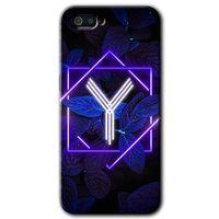 Realme C2 Kılıf HD Desen Baskılı Arka Kapak - Dark Neon Yaprak Y Harfi