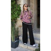 Kadın Uzun Kollu Bisiklet Yaka Desenli Iki Iplik Bluz Ve Viskon Iki Iplik Pantolon Ikili Takım