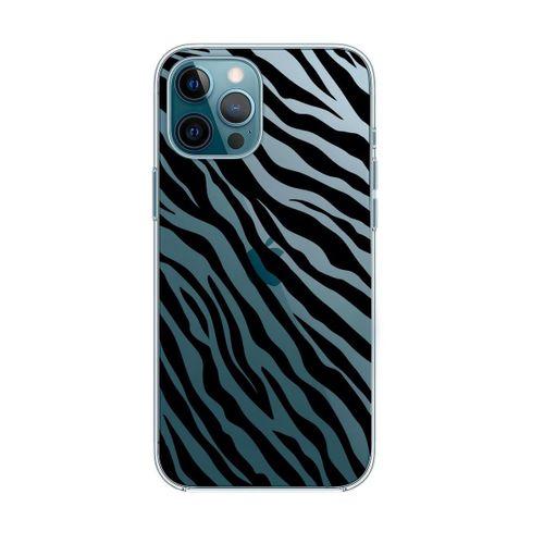 iPhone 12 Zebra Pattern Premium Şeffaf Silikon Kılıf Siyah Baskılı